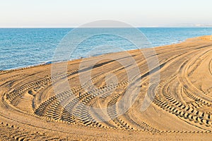 Tyre tracks on a beach