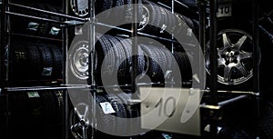 Tyres being stored in a garage