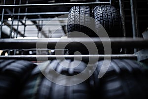 Tyres being stored in a garage