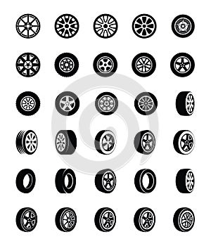 Tyres Glyph Vector Icons Set