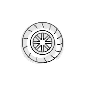 Tyres linear icon. Car service thin line customizable illustration. Contour symbol