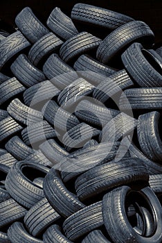 Tyres stacked for recycling 16x9
