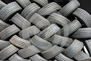 Tyres stacked for reuse