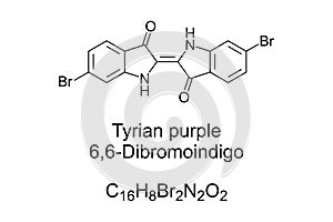Tyrian purple, 6,6-Dibromoindigo, chemical formula and structure