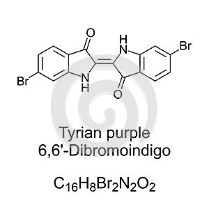 Tyrian purple, 6,6-Dibromoindigo, chemical formula and structure