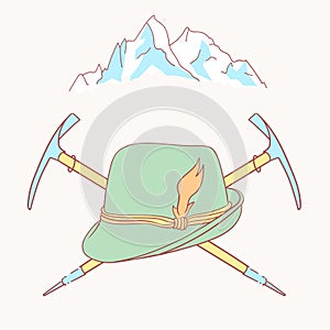 Tyrolean hat alpenstock flower symbol alpinism alps germany logo photo