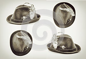 Tyrolean hat isolated on white background. Vintage toning