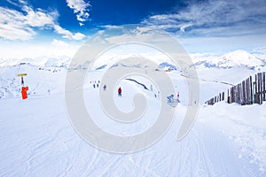 Tyrolian alps and ski slopes in Austria in famous Kitzbuehel ski resort. photo