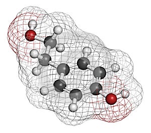 Tyrosol molecule. Antioxidant found in olive oil. 3D rendering. Atoms are represented as spheres with conventional color coding: photo