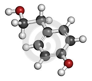 Tyrosol molecule. Antioxidant found in olive oil. 3D rendering. Atoms are represented as spheres with conventional color coding: photo