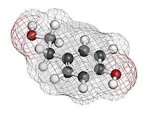Tyrosol olive oil antioxidant molecule. 3D rendering. Atoms are represented as spheres with conventional color coding: hydrogen ( photo