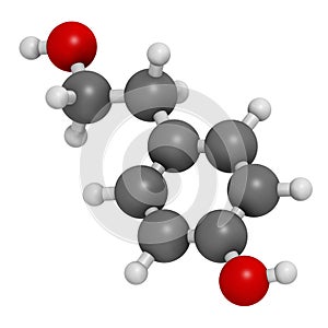 Tyrosol olive oil antioxidant molecule. 3D rendering. Atoms are represented as spheres with conventional color coding: hydrogen . photo