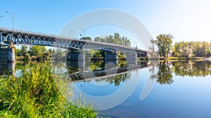 Tyrs Bridge over Labe River in Litomerice on sunny summer day, Czech Republic