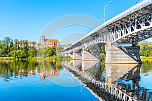 Tyrs Bridge over Labe River in Litomerice on sunny summer day, Czech Republic