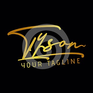 Tyson handwritten golden signature logo template dsign