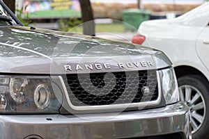 Tyumen, Russia-June 06, 2022: Range Rover logo. Four wheel drive luxury SUV produced by Land Rover