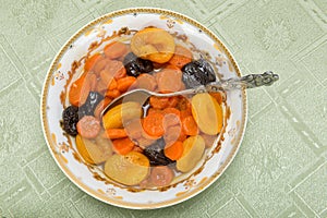Tzimmes, tsimmes, stewed sweet carrots with dried fruit