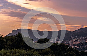 TÃÂªte de Chien Dog`s Head at sunset, near La Turbie and Principality of Monaco