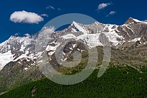 TÃ¤schhorn, Dom, Lenzspitze, Nadelhorn above glacier, Stecknadelhorn, Hohberghorn, DÃ¼rrenhorn Alpine peaks