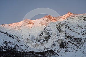 Täschhorn, Dom and Südlenz in the Mischabel Mountain Range in the Alps at Sunrise, Saas-Fee, Switzerland