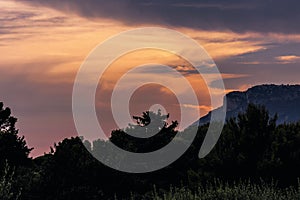 TÃªte de Chien Dog`s Head at sunset, near La Turbie and Principality of Monaco