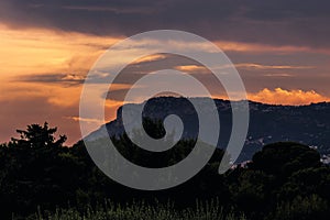 TÃªte de Chien Dog`s Head at sunset, near La Turbie and Principality of Monaco