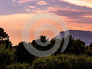 TÃªte de Chien Dog`s Head at sunset, near La Turbie and Principality of Monaco