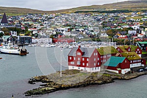 TÃ³rshavn harbor traditional houses, Faroe Islands