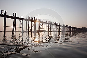 U bein bridge - famous and longest teak wood bridge over Taungthaman Lake, Myanmar