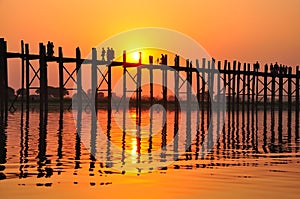 U Bein bridge (Myanmar, Burma) in sunset