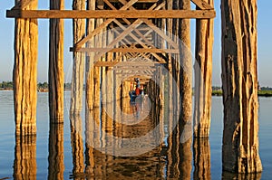 U Bein Bridge over the Taungthaman Lake, the oldest and longest teakwood bridge in the world Mandalay, Myanmar