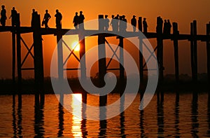 U Bein bridge and people at sunset