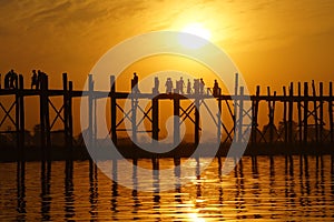 U bein bridge at sunset in Amarapura near Mandalay