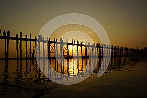 U bein bridge at sunset in Amarapura near Mandalay