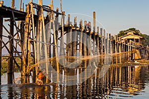 U Bein Bridge Taungthaman Lake Amarapura  Myanmar