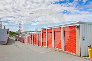 U-HAUL self storage location garages available with red shutters