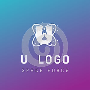 u initial space force logo design galaxy rocket vector in gradient background