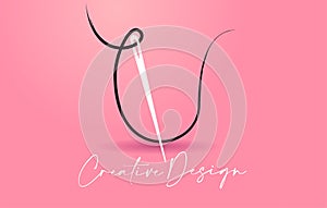 U Letter Logo with Needle and Thread Creative Design Concept Vector