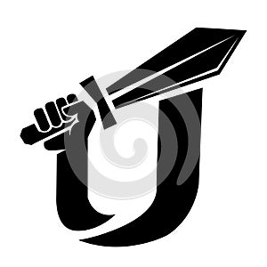 U letter logo sword
