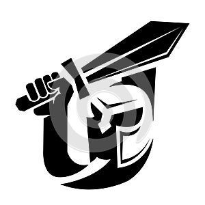 U letter logo with warrior