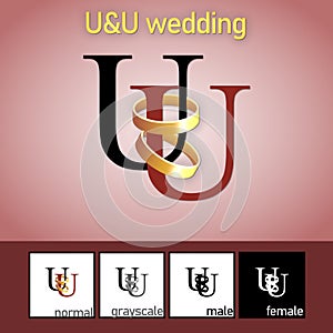U and U Letter With Wedding Ring Logo. - Vector