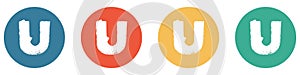 U - Lettering banner with four buttons blue, red, orange, green