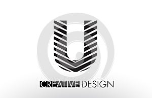 U Lines Letter Design with Creative Elegant Zebra