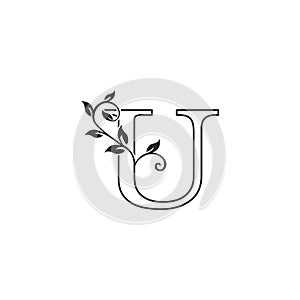 U Nature Floral initial letter logo icon. Monogram luxury floral leaves with letter logo icon for luxuries business identity