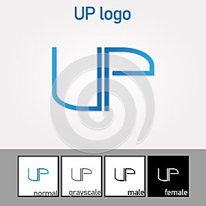 U and P Letter Logo. Blue Color. - Vector