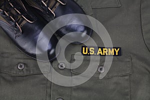 U.S. Army olive green uniform with boots photo