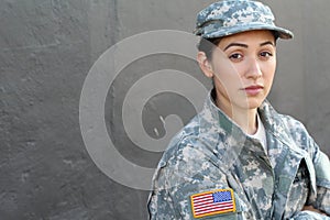 U.S. Army Soldier, Sergeant. Isolated close up showing stress, PTSD or sadness