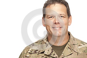 U.S. Army Soldier, Sergeant. Isolated and smiling.