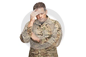 U.S. Army Soldier, Sergeant. Isolated and stressed.