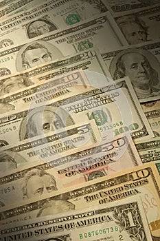 U.S. banknotes of various dollar denominations